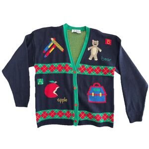 J Knits Vintage Women’s Medium V-neck Cardigan Sweater Teacher School USA